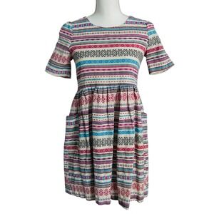 SISTER JANE Jacquard Stripe Fit & Flare Dress Short Sleeve Multicolor M